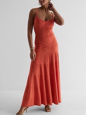 NWT Express Smocked Ribbed Knit Maxi Dress Drop Waist XS